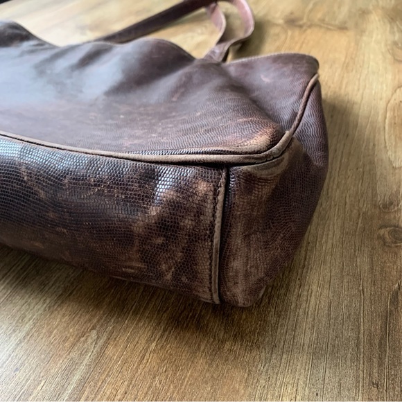 Vintage Holt Renfrew Brown Leather Tote Bag Snakeprint - Picture 7 of 9